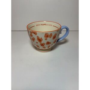 Best Mom Ever‎ Leopard Print Ceramic Coffee Mug Blue Handle Peach Orange Spotted